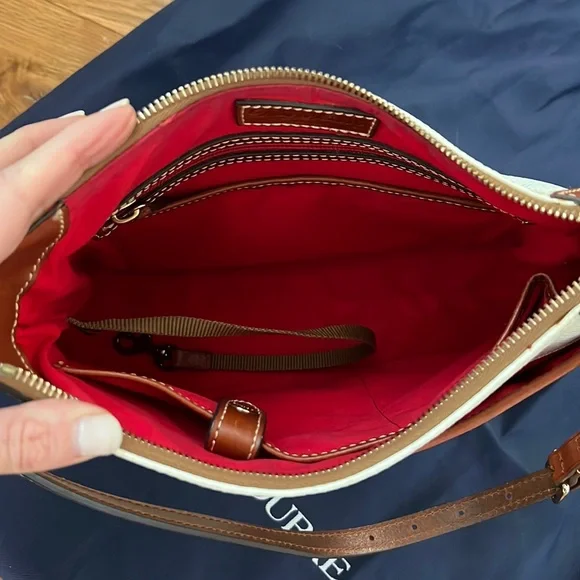 Dooney and Bourke Pebbled Grain Leather Kimberly Handbag White and Cognac - Picture 15 of 15